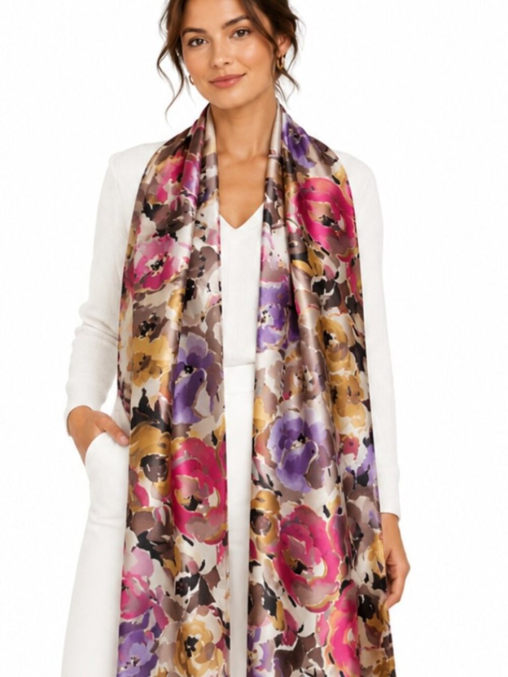 100% wool multicolor spring pretty floral boho scarf